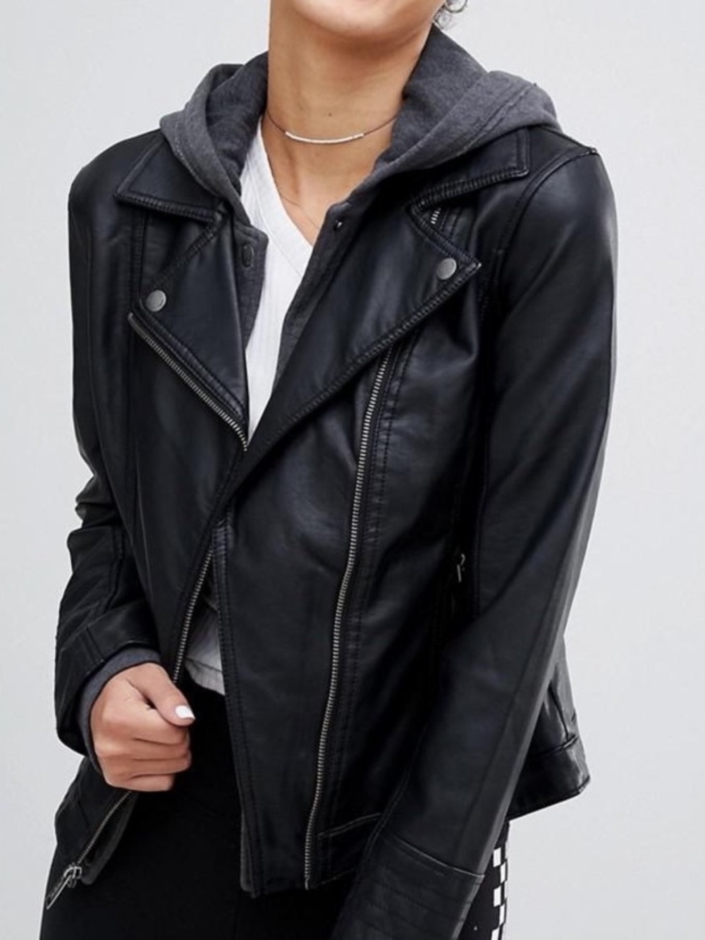 Hollister Faux Leather Jacket Detachable Hood - XS